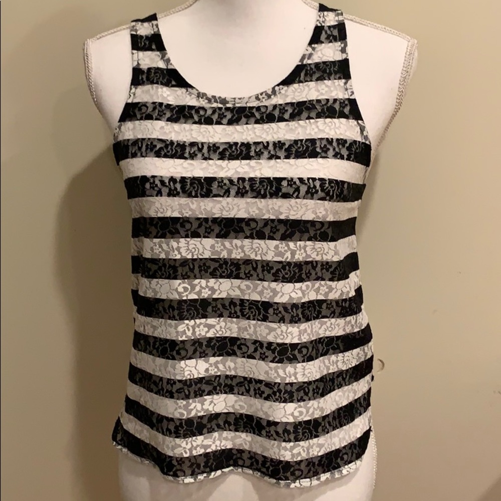 Express Black & White Sheer Lace Top
